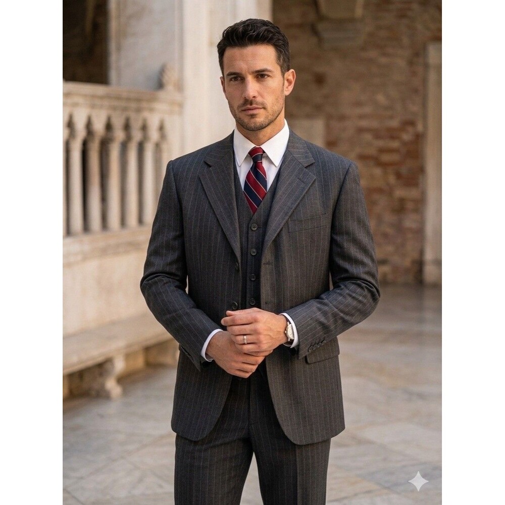 Giorgio Sanetti Suit Men 3pc Super 100s Striped Di Bella Pure Wool 50R 42x27